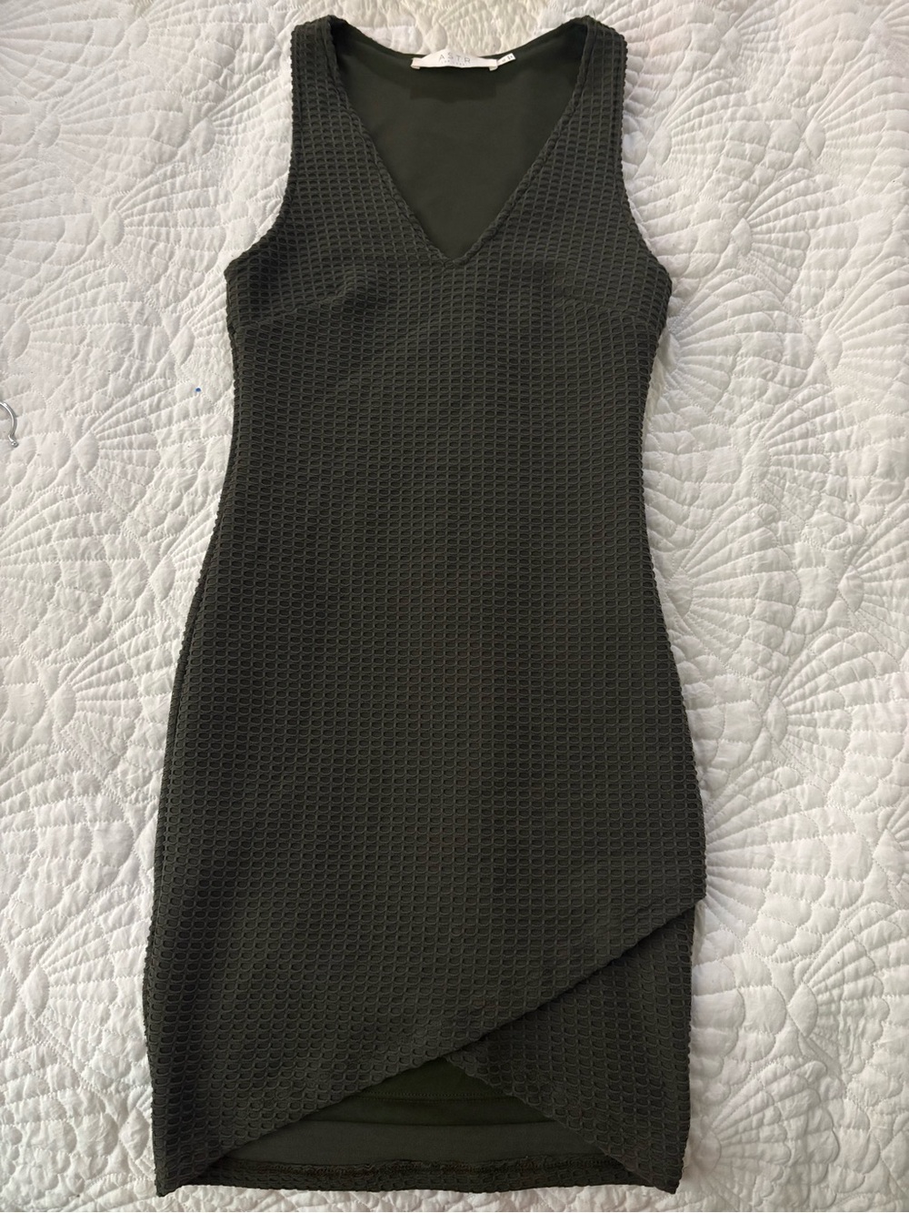 Astr Olive Green Textured V-Neck Mini Dress